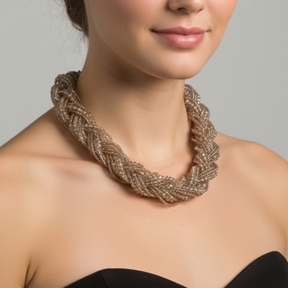🥀 Elegant Seed Braided Rose Gold Necklace Nwot